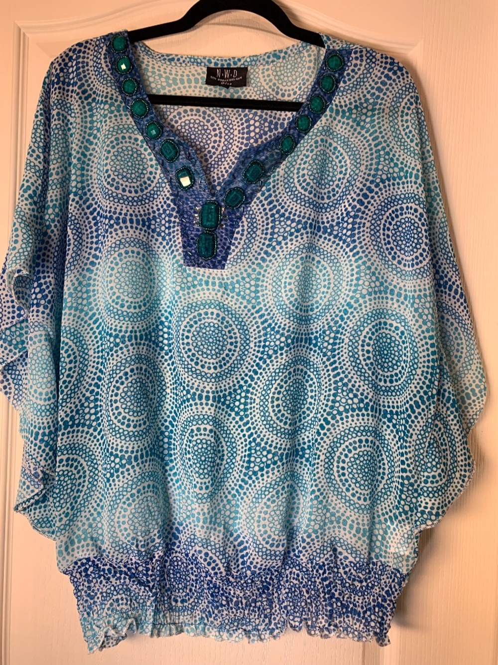 Blue Turquoise Boho Caftan Blouse Plus Size‎ 1X – Flowy Resort Lightweight Top